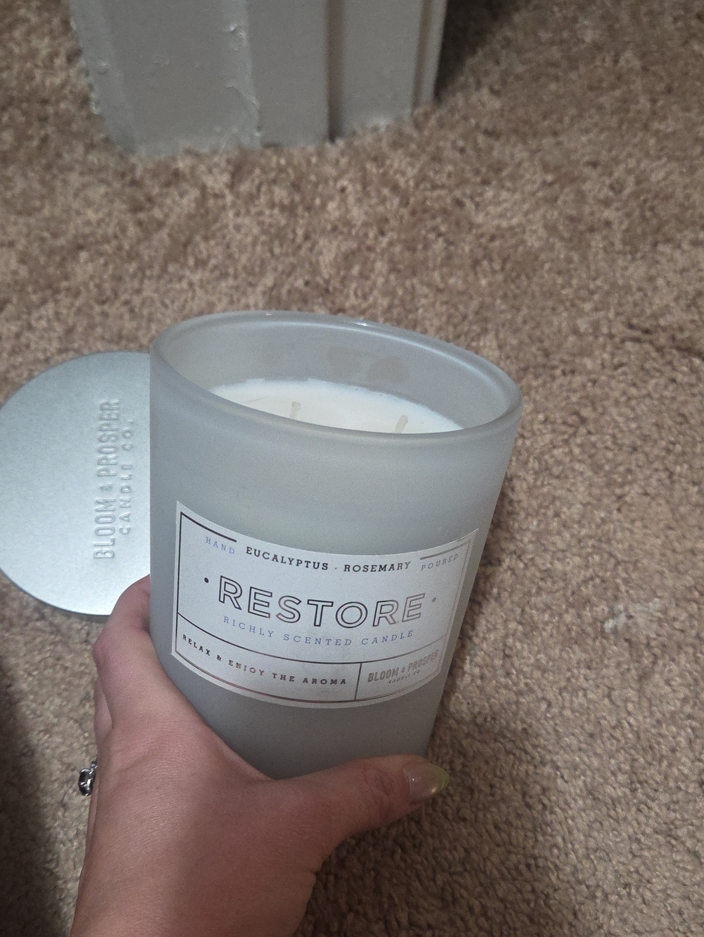 Bloom & Prosper RESTORE Eucalyptus Rosemary Scented Candle - Frosted White